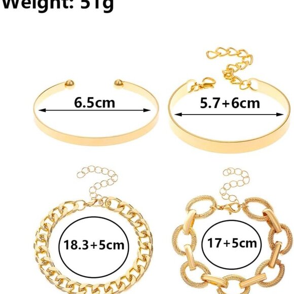 Chunky Gold Bracelets for Women Boho Stackable Bangle Cuff Bracelet Set Layered - Picture 3 of 7